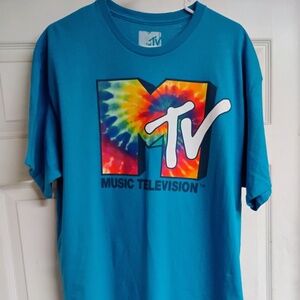 MTV Music Television OG Retro Tie Die Logo Tee Shirt XL Live Festival Band Y2K